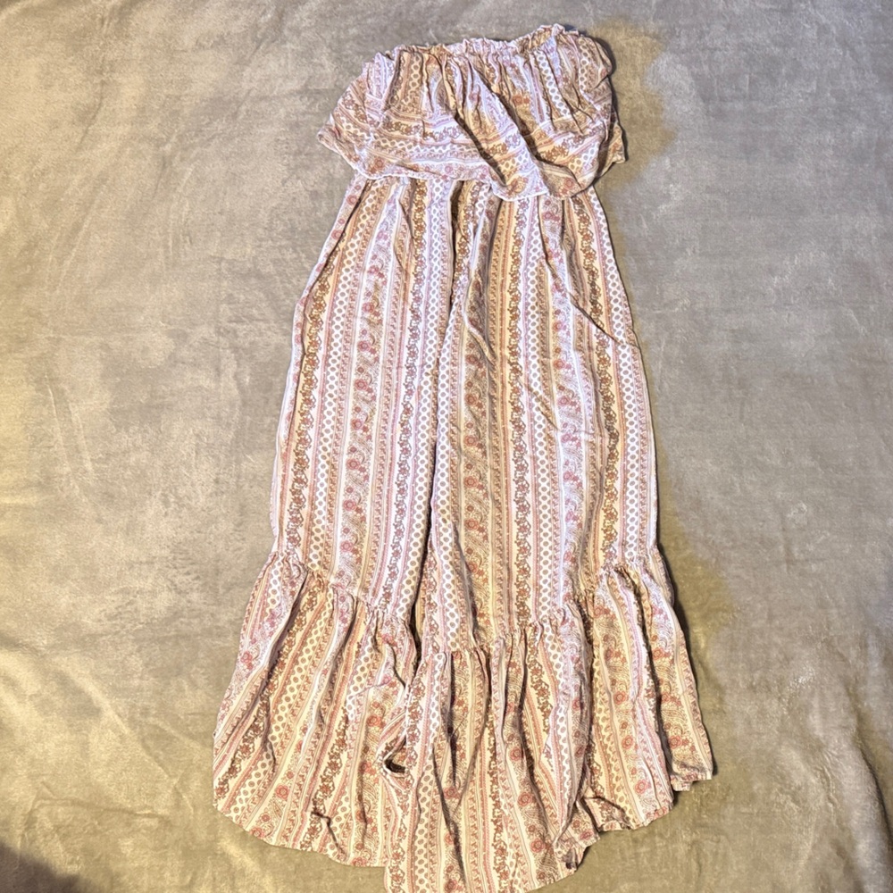 Japna Pink and Cream Strapless Boho Jumpsuit